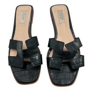 STEVEN New York Hanna Croc Embossed Black Slide Slip-on Sandals Size 9